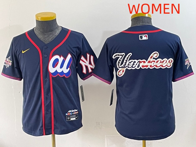 Women 2025 New York Yankees Blank Drak Blue All star Blank Blue Nike MLB Jersey style 4->women mlb jersey->Women Jersey